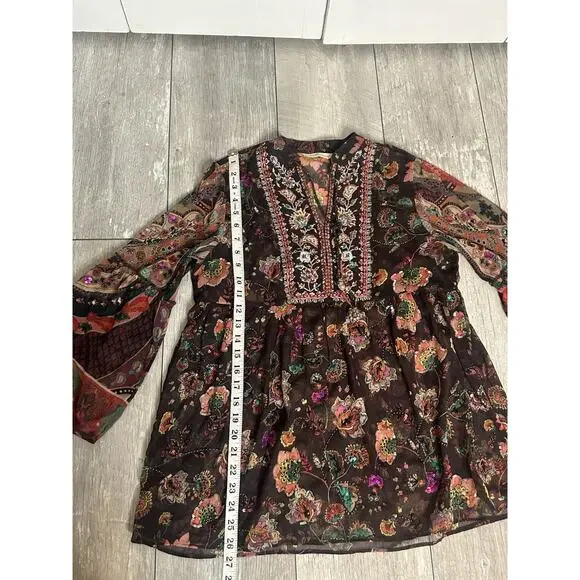 Soft Surroundings Embroidered Beaded Icon Asteria Tunic Sheer Boho Chic Flow SP - Picture 9 of 14